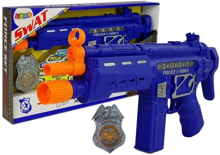 Поліцейський набір LEAN Toys Пістолет зі світлом і звуком 37 см Синій + Значок 7871 (5903802454628) - зображення 2