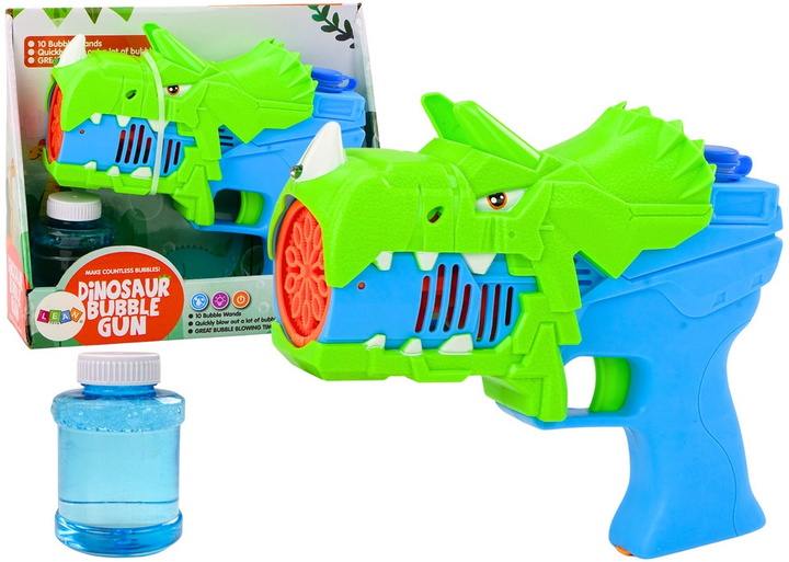 Ігровий набір LEAN Toys Пістолет для мильних бульбашок Динозавр Синьо-зелений 18473 (5905991021322) - зображення 2