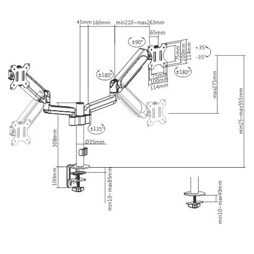 Кронштейн для монітора Gembird MA-DA2P-01 17-32" 9 кг - Фото 2 Кронштейн для монітора Gembird MA-DA2P-01 17-32" 9 кг - зображення 2