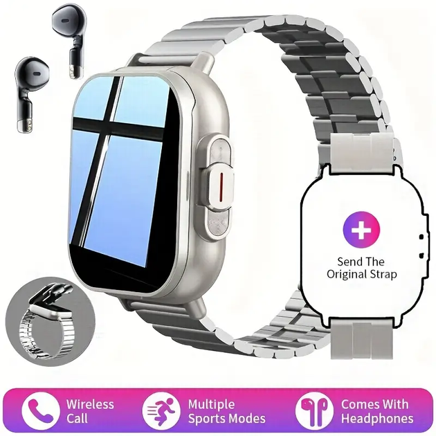 Смарт часы Smart D8 с наушниками 2 в 1 фитнес браслет трекер/ серебро - Фото 9 Смарт часы Smart D8 с наушниками 2 в 1 фитнес браслет трекер/ серебро - изображение 9