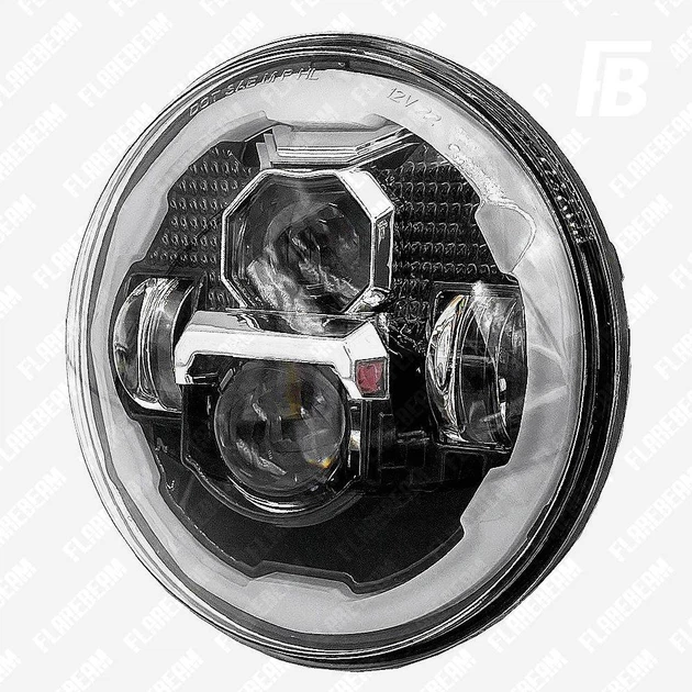 Фара FlareBeam HL-7IN-008 головного света светодиодная (LED) с ДХО и поворотником Ø7 дюймов 12–24 В чёрная + хром - изображение 4