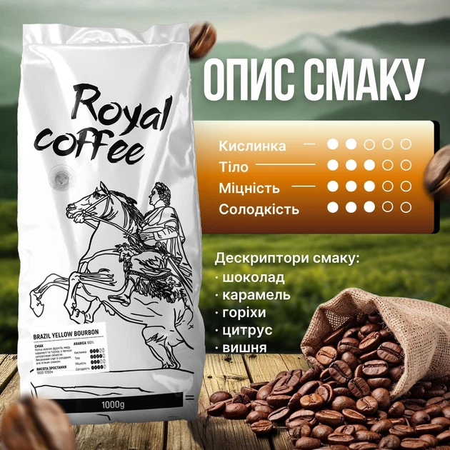 Кава зернова Royal Coffee Бразилія Жовтий Бурбон 1000 г - Фото 3 Кава зернова Royal Coffee Бразилія Жовтий Бурбон 1000 г - зображення 3