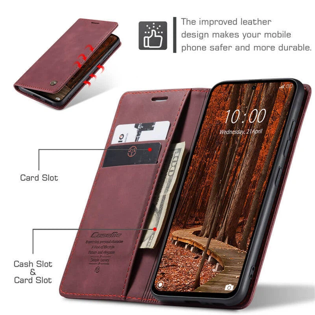 Чохол книжка з магнітом Xiaomi Redmi Note 14 Pro CaseMe Wine (41142-42) - Фото 3 Чохол книжка з магнітом Xiaomi Redmi Note 14 Pro CaseMe Wine (41142-42) - зображення 3