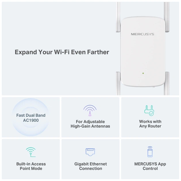 Повторювач Wi-Fi сигналу ME50G AC1900 1хGE LAN ext. ant x4 Mercusys (2000003287420) - зображення 5