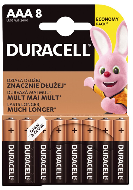 Батарейки лужні Duracell AAA LR03 8 шт (5000394203358) - зображення 1