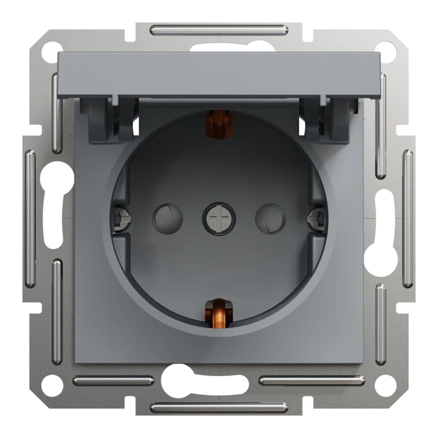 Розетка Schneider Electric ASFORA з кришкою, сталь (EPH3100162) - Фото 1 Розетка Schneider Electric ASFORA з кришкою, сталь (EPH3100162) - изображение 1