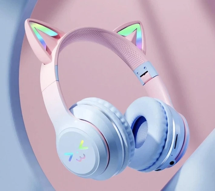 Беспроводные Bluetooth наушники CatEye с подсветкой и кошачьими ушками pink+blue - Фото 3 Беспроводные Bluetooth наушники CatEye с подсветкой и кошачьими ушками pink+blue - изображение 3