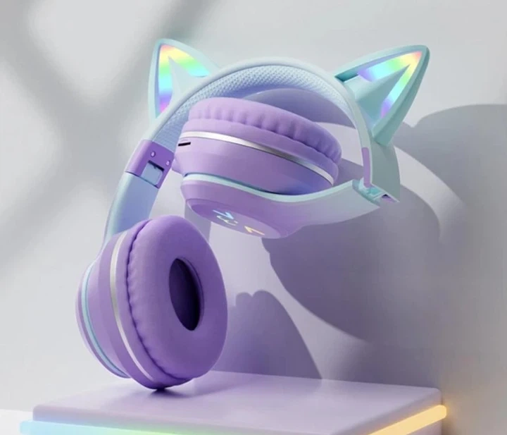 Бездротові Bluetooth навушники CatEye з підсвічуванням та котячими вушками purple - Фото 4 Бездротові Bluetooth навушники CatEye з підсвічуванням та котячими вушками purple - зображення 4