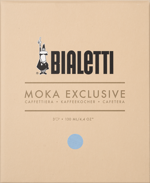 Гейзерная кофеварка Bialetti Moka Express на 3 чашки 130 мл голубая (8006363040426) - Фото 2 Гейзерная кофеварка Bialetti Moka Express на 3 чашки 130 мл голубая (8006363040426) - изображение 2