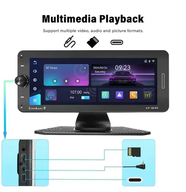 Портативный экран на торпеду 601W Carplay 7-дюймовый сенсорный беспроводной экран 9494 - изображение 7