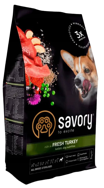 Sucha karma dla dorosłych sterylizowanych psów wszystkich ras Savory z indykiem 3 kg (4820232631508) - obraz 1