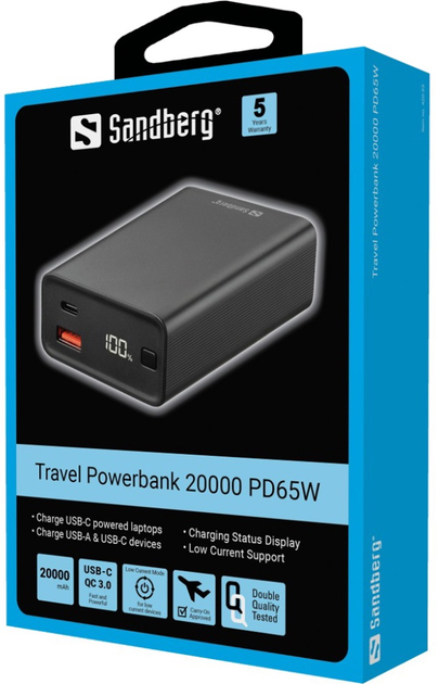 УМБ Sandberg PD 20000 mAh 65W Black (5705730420955) - зображення 3