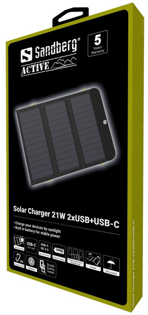 УМБ Sandberg 10000 mAh 21W Solar Black (5705730420559) - зображення 3