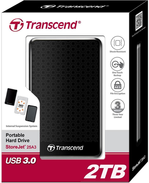Жорсткий диск Transcend StoreJet 25A3 2TB TS2TSJ25A3K 2.5 USB 3.0 External Black - зображення 2