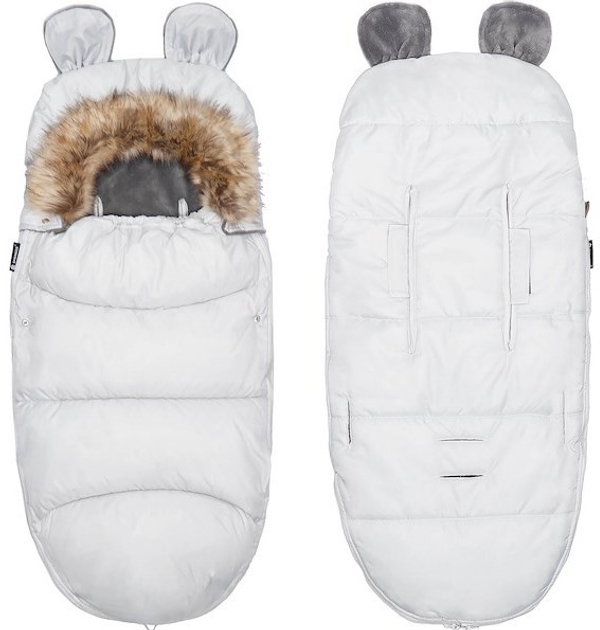 Śpiworek ciepły Springos SB0047 do wózka gondoli na sanki z futerkiem uszkami premium 96 cm Szary (5907719442310) - obraz 1