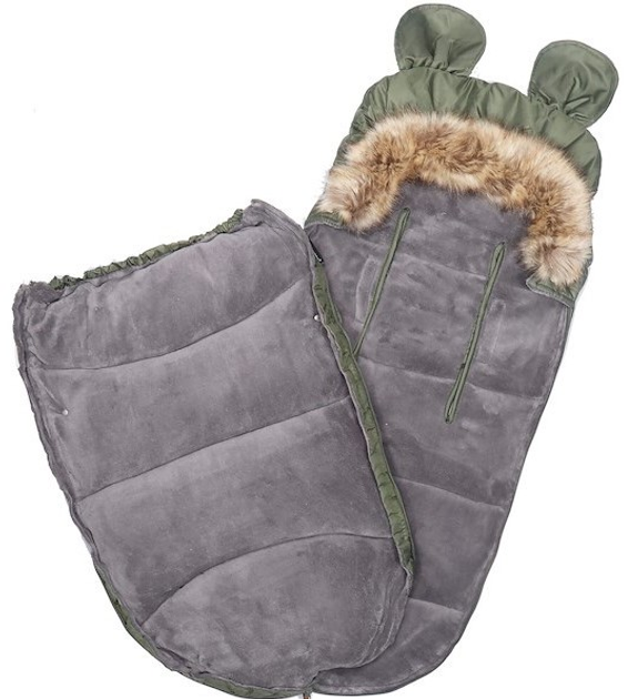 Śpiworek ciepły Springos SB0048 do wózka gondoli na sanki z futerkiem uszkami premium 96 cm Zielony (5907719442327) - obraz 5