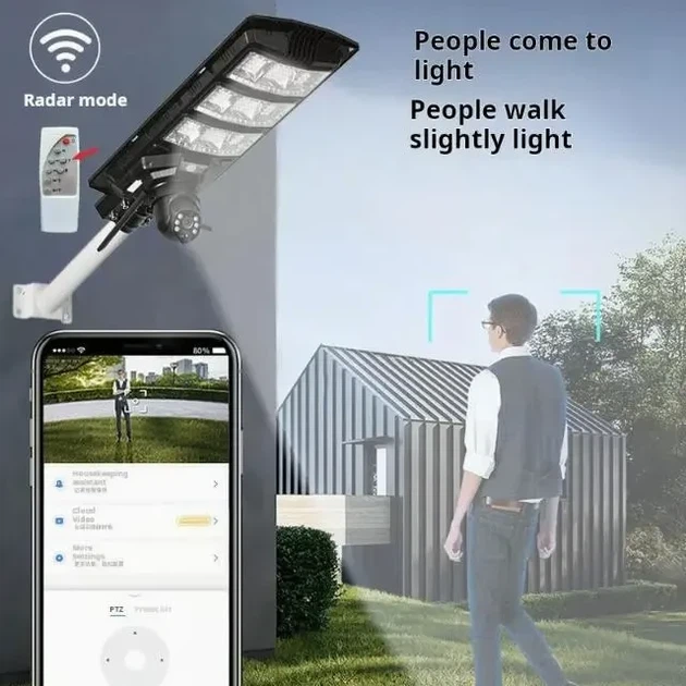 Смарт-ліхтар з камерою V380Pro 4MP 300W Wi-Fi/4G з датчиком руху, сонячна панель, IP66 - зображення 3