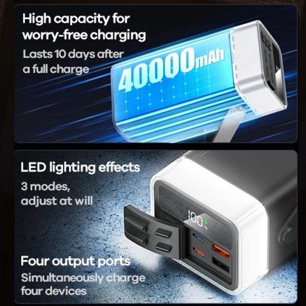 Павербанк Remax RPP-596 40000 mAh 22.5W 2USB/2Type-C Портативний зовнішній акумулятор PowerBank зі швидкою зарядкою та ліхтариком Grey - зображення 3