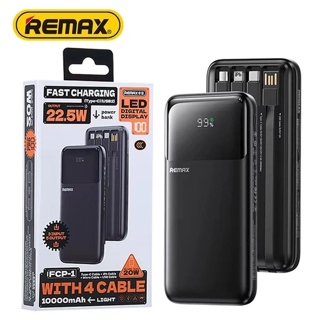 Павербанк Remax Remax FCP-1 10000 mAh 22.5W 2USB/Type-C із швидкою зарядкою та вбудованими кабелями Type-C+Lightning+Micro+USB PD20W+Q.C3.0 Black - Фото 4 Павербанк Remax Remax FCP-1 10000 mAh 22.5W 2USB/Type-C із швидкою зарядкою та вбудованими кабелями Type-C+Lightning+Micro+USB PD20W+Q.C3.0 Black - зображення 4