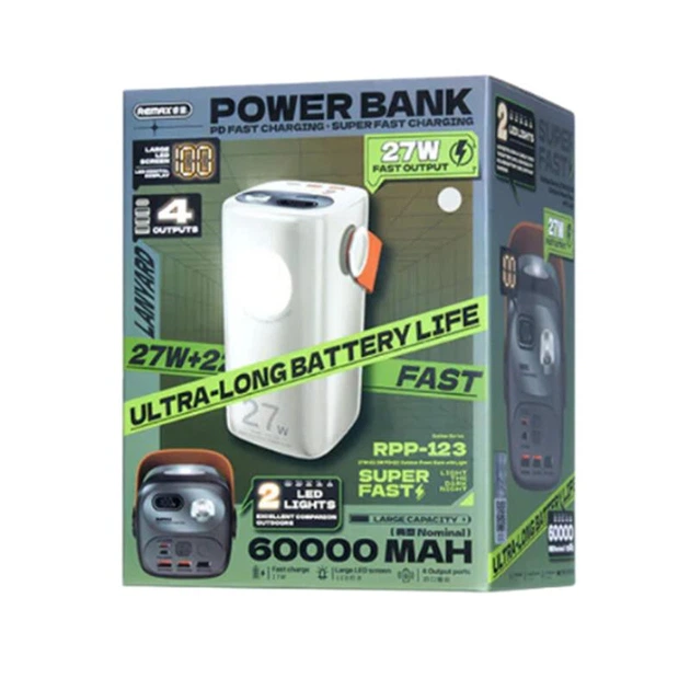 Павербанк Remax RPP-123 60000 mAh 27W 3USB/Type-C Портативний зовнішній акумулятор Power Bank зі швидкою зарядкою PD27W+QC22.5W та ліхтариком Black - зображення 15