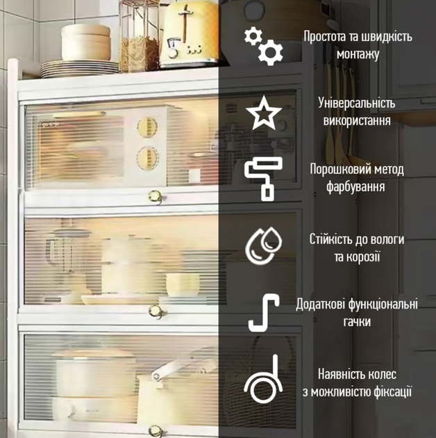 Стеллаж металлический трехъярусный на колесах с дверцами, светло-серый, 700×360×1128 мм - изображение 6
