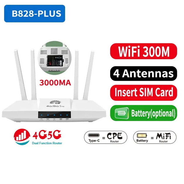 Wi-Fi роутер 4G CPE B828 Plus с аккумулятором и поддержкой SIM-карты - изображение 6