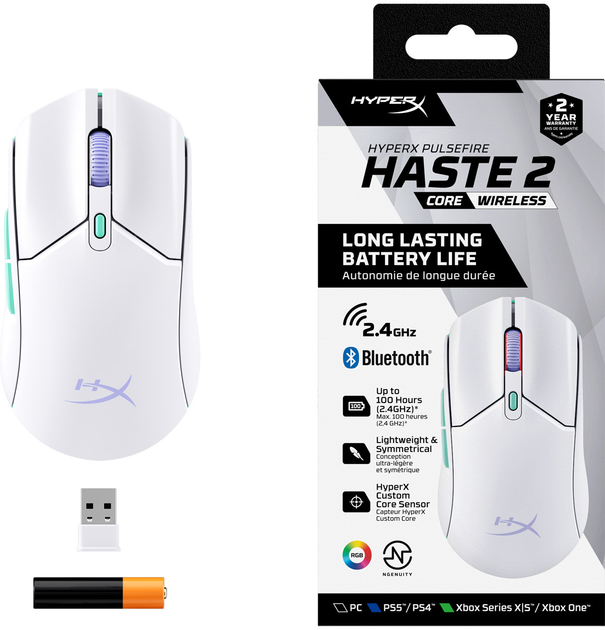 Mysz HyperX Pulsefire Haste 2 Core Wireless/Bluetooth White (8R2E7AA) - obraz 14