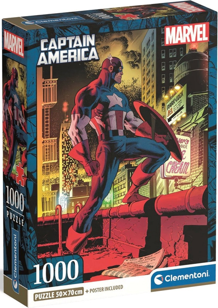 Пазл Clementoni Marvel Captain America 1000 елементів 37049 (8005125370498) - зображення 1