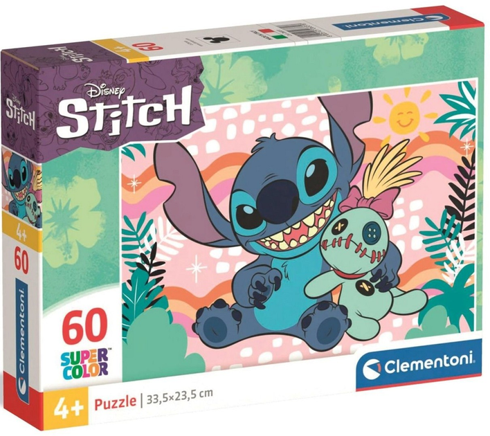 Puzzle Clementoni Super Kolor Disney Stitch 60 elementów 26331 (8005125263318) - obraz 1