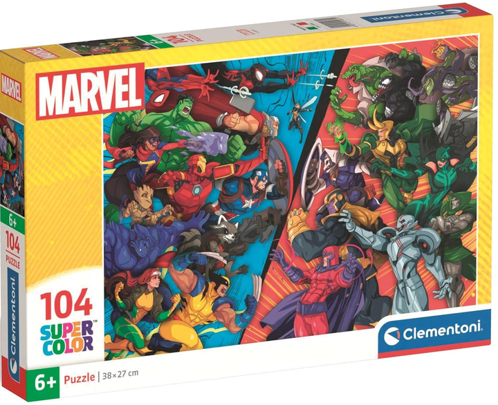 Puzzle Clementoni Super Kolor Marvel Heroes Vs Villains 104 elementy 25061 (8005125250615) - obraz 1