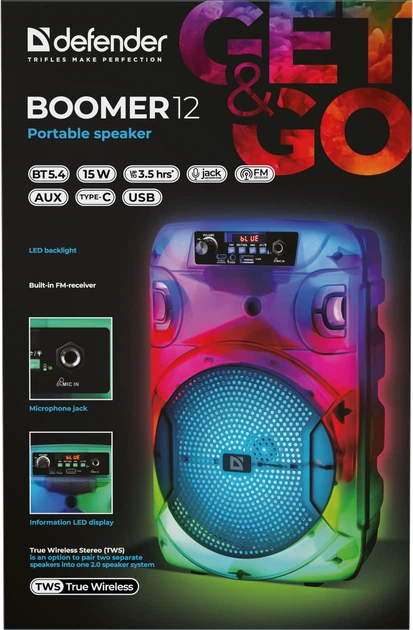 Портативная колонка Defender Boomer 12 15W RGB Black (4745091890333) - изображение 16