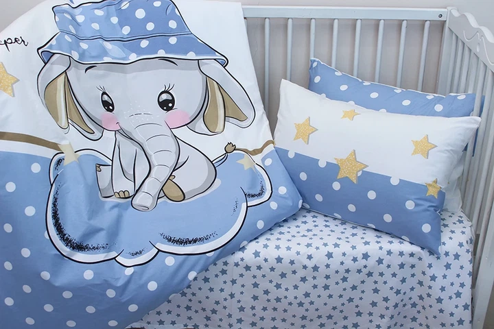 Комплект постельного белья в кроватку Tag Tekstil Sweet sleeper blue для новорожденных Слонёнок (голубой) - изображение 2