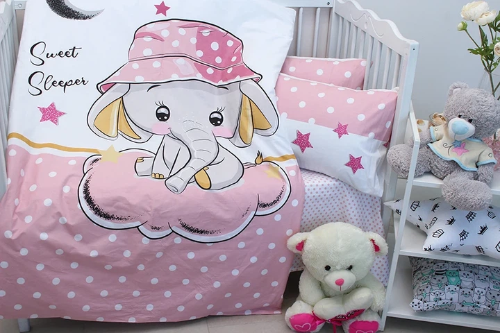 Комплект постельного белья в кроватку Tag Tekstil Sweet sleeper pink для новорожденных Слонёнок (розовый) - Фото 3 Комплект постельного белья в кроватку Tag Tekstil Sweet sleeper pink для новорожденных Слонёнок (розовый) - изображение 3