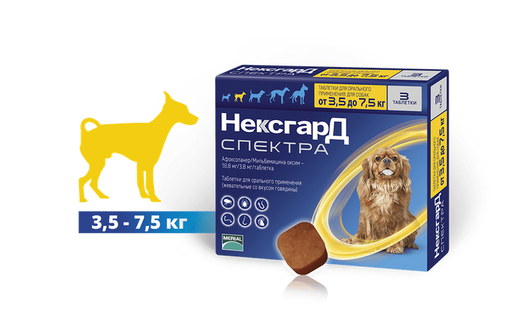 Таблетки от блох, клещей и гельминтов для собак NexGard Spectra S от 3.5 до 7.5 кг 3 таблетки (159904) - изображение 2