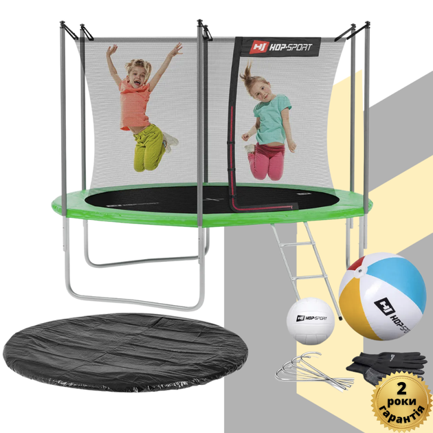 Батут Hop-Sport 10ft (305 см) зелений з внутрішньою сіткою: до 150 кг, для дітей, дорослих, дачі, вулиці - зображення 11