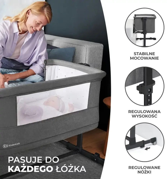Приставне ліжечко-люлька KinderKraft Neste Grow Light Grey Full Wood (KCNEGR00LGR000W) - зображення 6