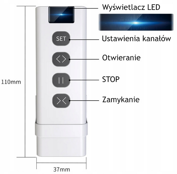 Pilot do sterowania roletami Moes 9CH RF433 Mhz YK2169-9C (5902135154274) - obraz 2