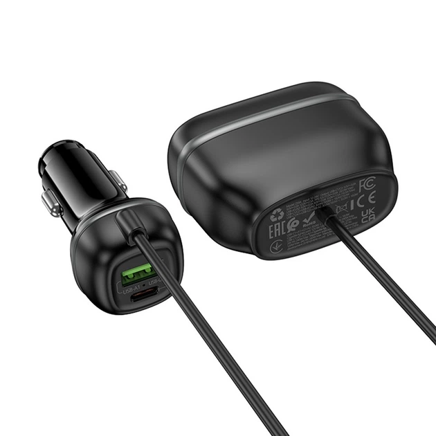 Зарядне автомобільне Hoco Z59A Rank PD30W+QC3.0 (240W) та гніздо прикурювача Чорний - изображение 3