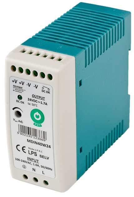 Transformator do lamp POS DIN Rail PSU Slim 24V/1.7A (MDIN40W24) - obraz 1