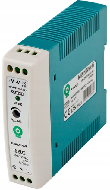 Transformator do lamp POS DIN Rail PSU Slim 48V/0.42A (MDIN20W48) - obraz 1