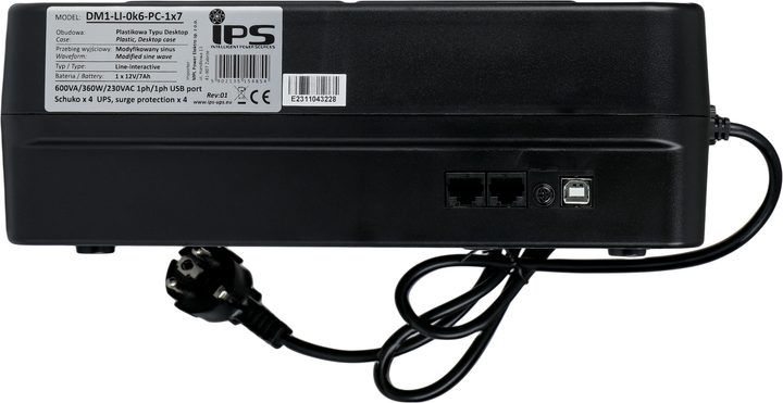 UPS IPS DM1-LI-0k6-PC-1x7 600VA/360W (5902135154854) - obraz 3