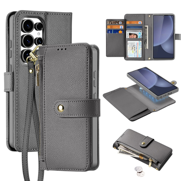 Etui z klapką DUX Ducis Lawa na Samsung Galaxy S25 Ultra z odlaczanym portfelem magnetycznym Grey (6971824162288) - obraz 2