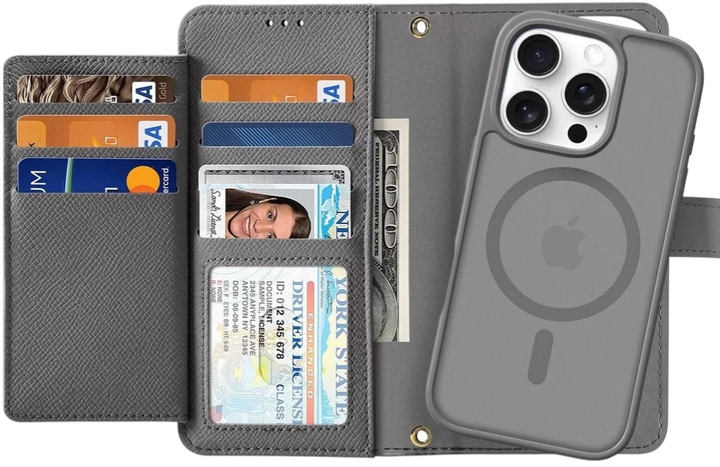 Etui z klapką DUX Ducis Lawa na Apple iPhone 16 Pro Max z odlaczanym portfelem magnetycznym Grey (6934913003008) - obraz 1
