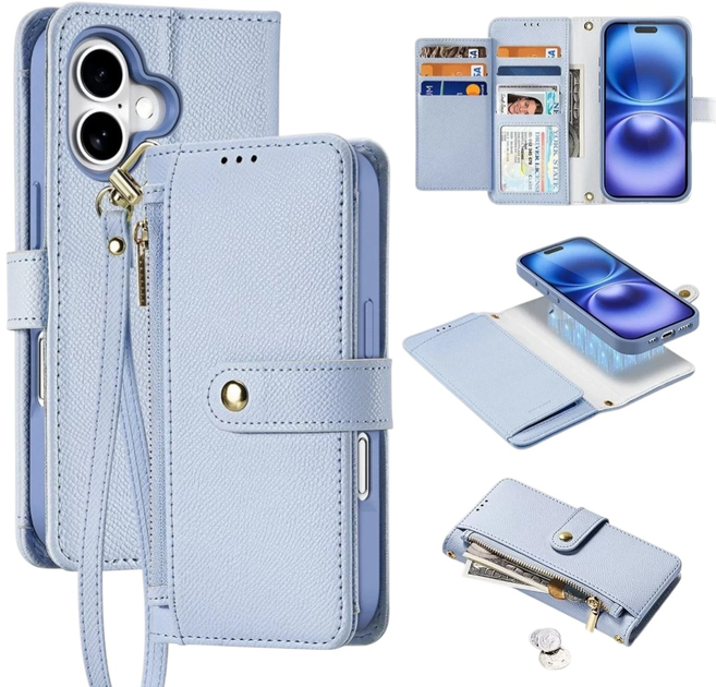 Чохол-книжка DUX Ducis Lawa для Apple iPhone 16 зі знімним магнітним гаманцем Light Blue (6934913004920) - зображення 3