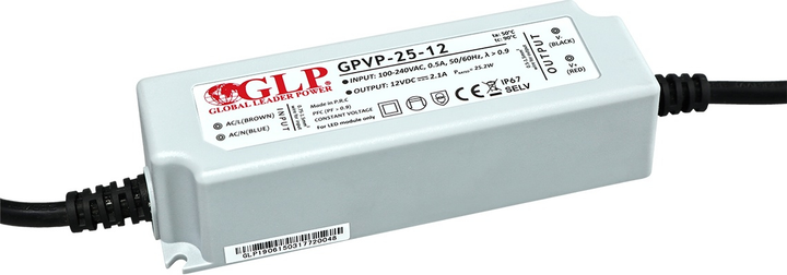 Блок живлення GLP double insulation wires PSU: 24В/1A, CВ, PFC, IP67 double insulation wires GPВP-25-24 (5902135125243) - зображення 1