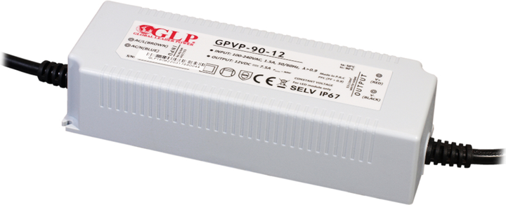 Zasilacz GLP double insulation wires PSU: 12V/7.5A, CV, PFC, IP67 GPVP-90-12 (5902135125601) - obraz 1