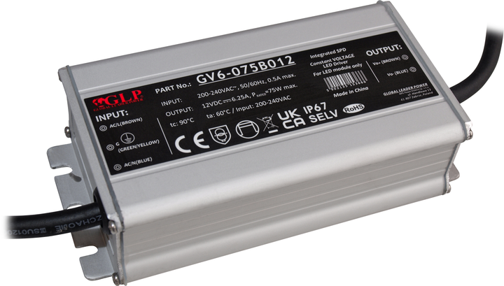 Zasilacz GLP metal case rectangular PSU 75W: 12V/6.25A CV GV6-075B012 (5902135153666) - obraz 1