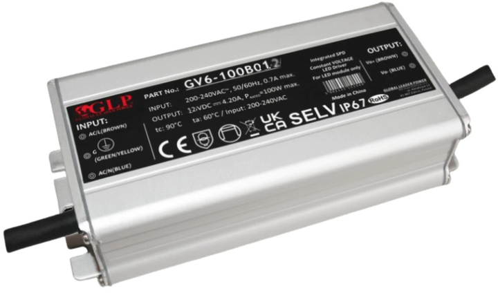 Блок живлення GLP metal case, rectangular PSU 150Вт: 12В/12.5A, CВ GВ6-150B012 (5902135153710) - зображення 1