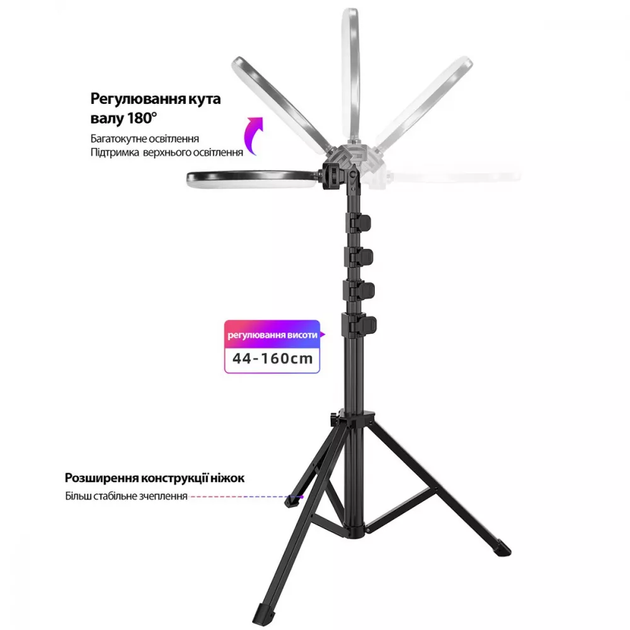 Кольцевая RGB LED лампа Proove Halo 12" с триподом и пультом, 17 режимов освещения, 1,6м штатив - изображение 4