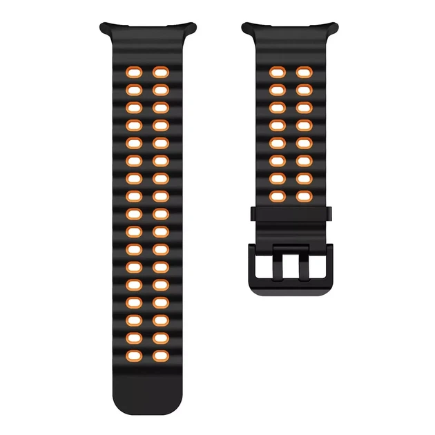 Перфорований ремінець broband Classic Color для Samsung Galaxy Watch Ultra (2025) – чорно-помаранчевий (силікон) - зображення 5